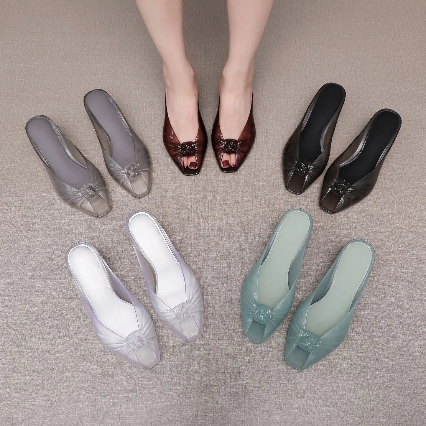 Ins Women's Fish Mouth Sandals Summer New Adult Pointed High-heeled Slippers Ladies Versatile Slim Heeled Bow Jelly Beach Shoes LadyShow.Store