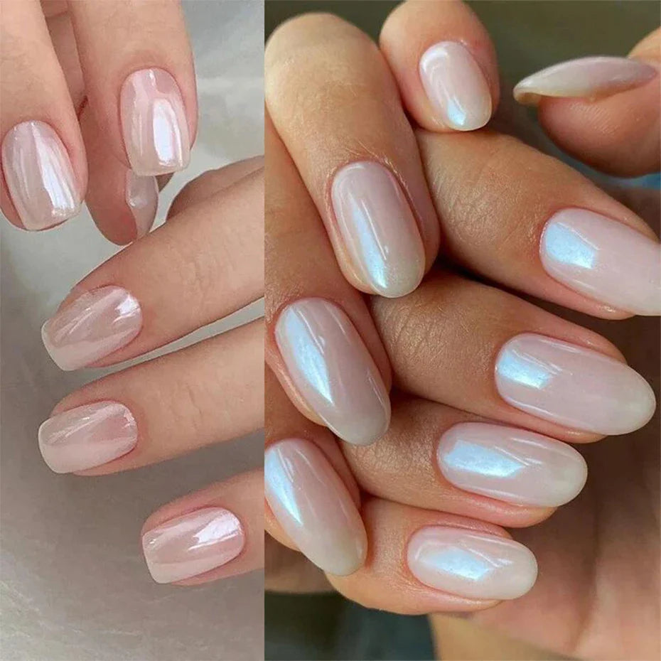 Moonlight Pearl White Nails Glitter Dust Chrome Aurora White Rubbing on Powder Shell Mirror Pigment Nail Art Supplies Decoration Tri Light Beauty