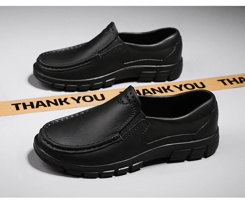 Chef shoes four season new anti slip oil resistant plus size business casual men's work leather shoes fashion comfort soft soled Pi-Mart