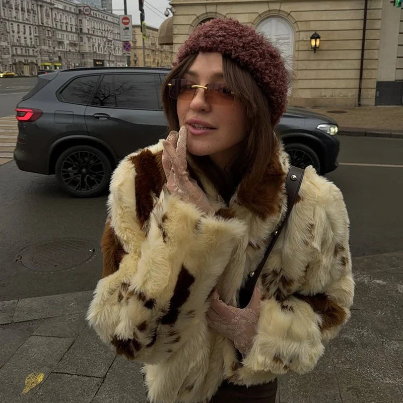 Neo Mint Chic Street Girls Cow Print Fur Coat Women 2025 Winter New Brand Fashion Warm Faux Fur Jacket Autumn Iconic Streetwear LadyShow.Store