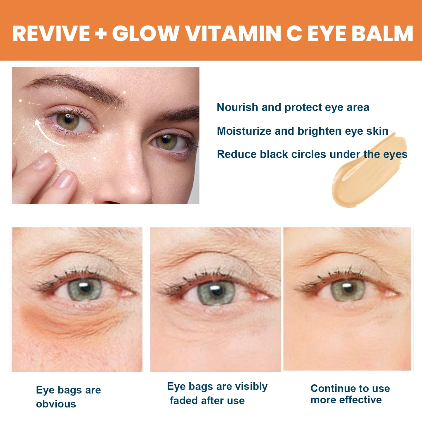 Vitamin C Eye Balm Moisturizing Eye Bag Removal Dark Circles Reduce Fine Lines Anti Puffiness Brightening Eye Cream Stick Pi-Mart