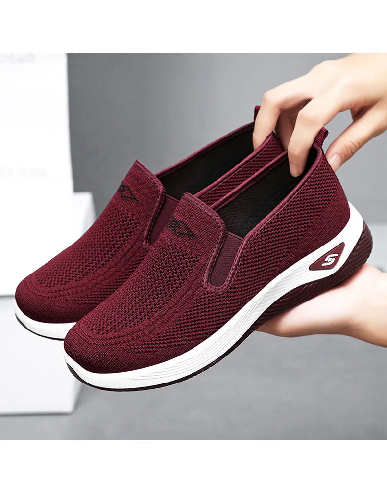 Women's Shoes Spring and Autumn New Mesh Breathable Casual Shoes Outdoor Lightweight Non-slip Wedge Heel Thick-soled Sneakers Pi-Mart
