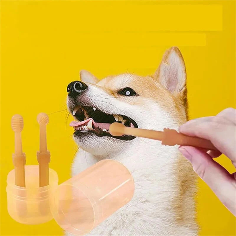 Teeth Whitening Dog Cat Silicone Soft Toothbrush Oral Care Puppy Toothbrush Toothpaste Pet Kit Teeth Cleaning Pet Supplies Pi-Mart