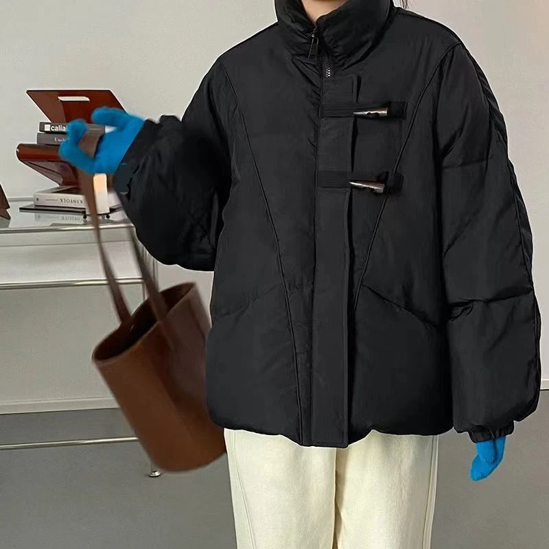 Women's Jacket New Korean Version Stand Collar Short Cotton-padded Jacket Thickening Warm Parkas Winter Vintage Coat Pi-Mart