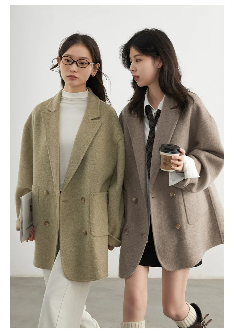 CHIC VEN New Women Woolen Coat Loose Solid Mid-length Double-sided Oversized Office Ladies Jackets Outerwear Autumn Winter 2026 Pi-Mart