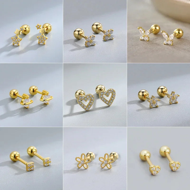 New Fashion Heart Stud Earrings for Women Hypoallergenic Screw Cartilage Helix Earring Girls Piercing Accessories Jewelry Gifts Pi-Mart