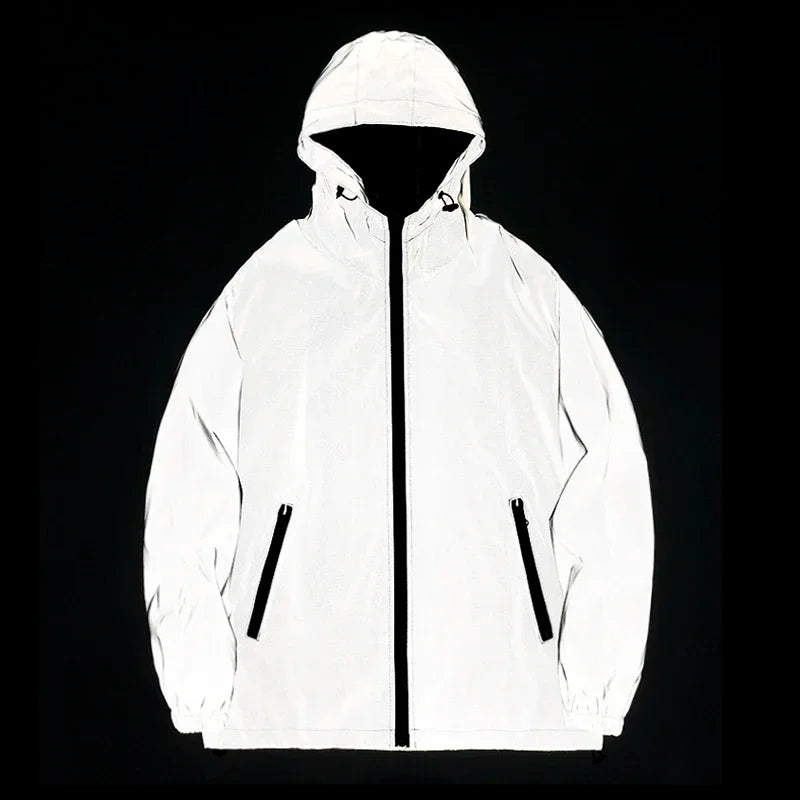 New Couple Night Reflective Clothing Solid Color Jacket Polyester Student Male Class Uniform Trendy Luminous Dancer Jacket LadyShow.Store