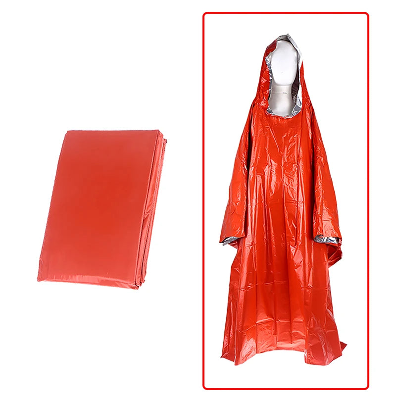 Waterproof Emergency Rain Poncho PE Thermal Blanket Raincoat Hooded Cover For Outdoor Camping Hiking Travel Motorcycle Rain Gear Pi-Mart