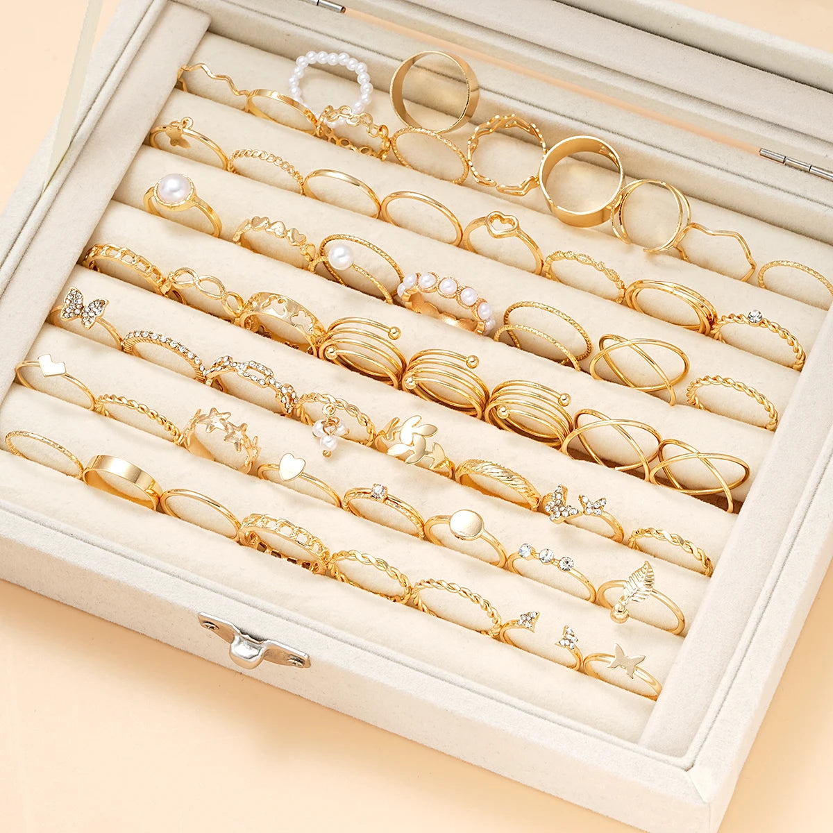 58PCS Vintage Heart Snake Butterfly Rings Set for Women Fashion Metal Gold Plated Geometric Hollow Finger Ring Jewelry Gifts New Pi-Mart