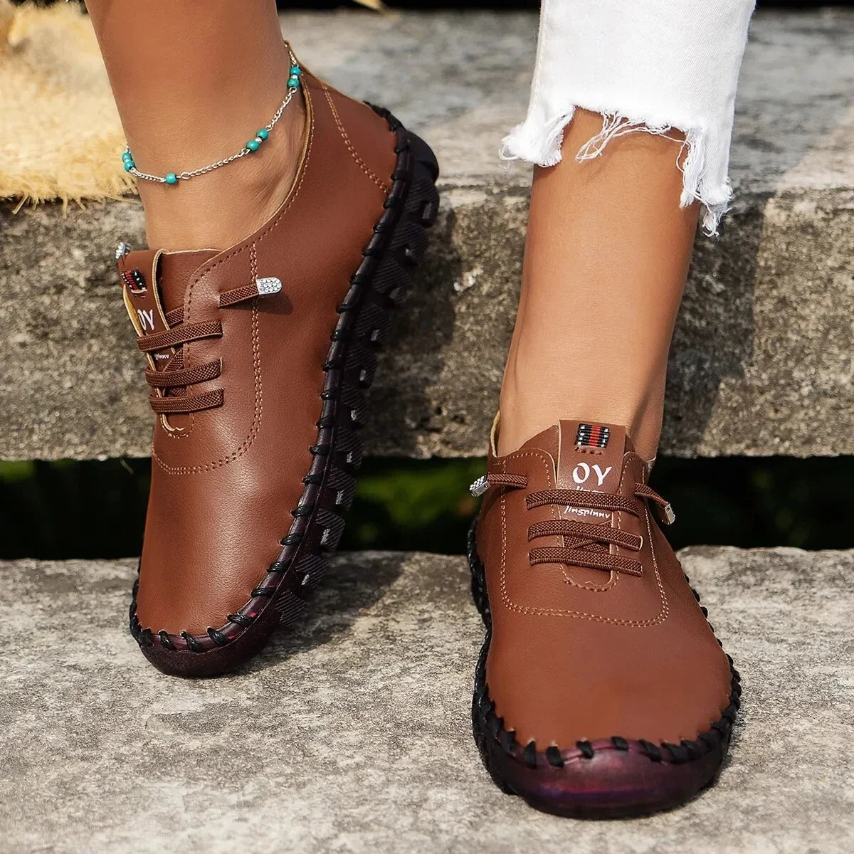 Sneakers Women's Shoes Loafers Lace Up Leather Flat New Spring Casual comfortable Mom Shoe Mujer Zapatos Chaussure Femme Pi-Mart