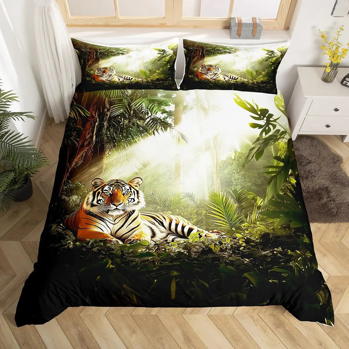 Tiger Duvet Cover Twin Queen African Animal Bedding Set Wild Safari Animal Comforter Cover for Child Teen Adult Bedroom Decor Pi-Mart