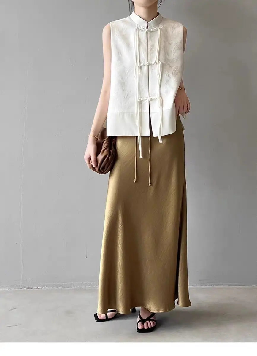 2026 spring new chinese new style plate buckle waistcoat jacket jacquard stand collar sleeveless retro women cheongsam waistcoat Pi-Mart