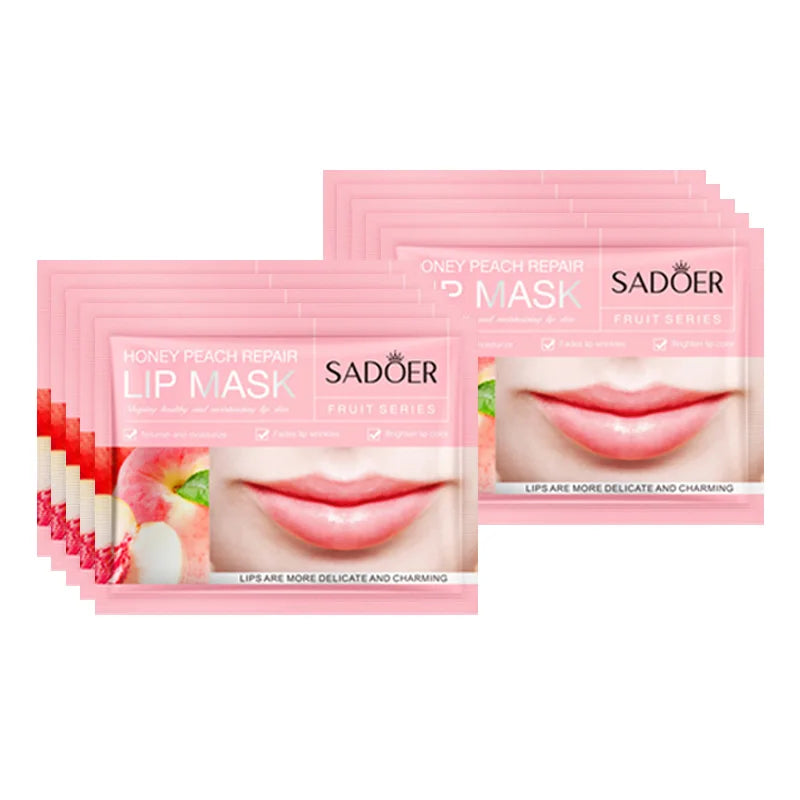 10pcs SADOER Fruits Moisturizing Lip Mask Lips Skin Care Nourishing Hydrating Crystal Collagen Gel Lip Patches Lips Plumper LadyShow.Store