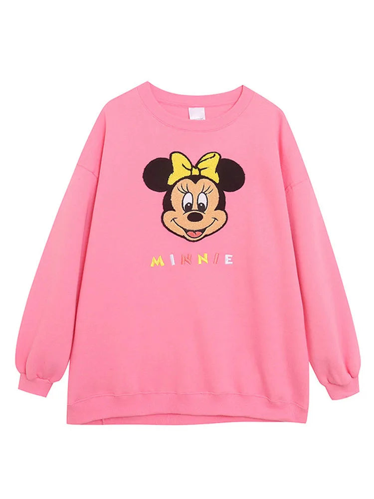 Disney World Disneyland Embroidery Sweatshirt Women Casual Fleece Jumper Mickey Daisy Duck Cartoon Loose Pullover Top O Neck LadyShow.Store