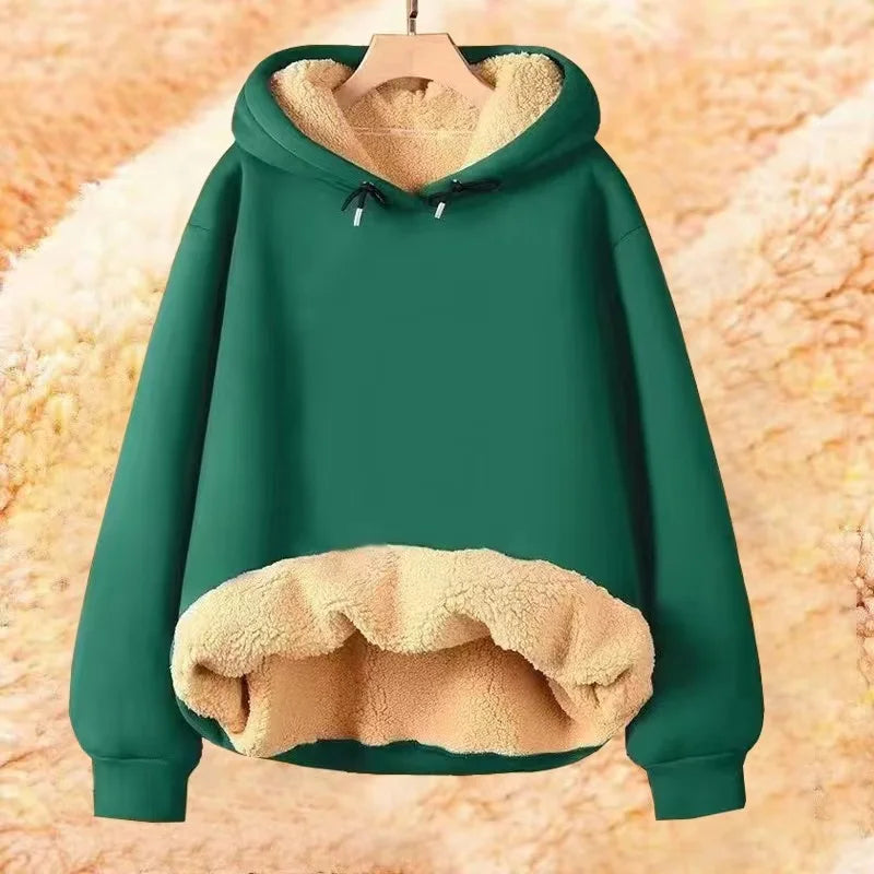 2024 Autumn and Winter New Hooded Lamb Fleece Hoodie Solid Color with Thick Fleece for Men and Women, Warm and Casual Versatile Pi-Mart
