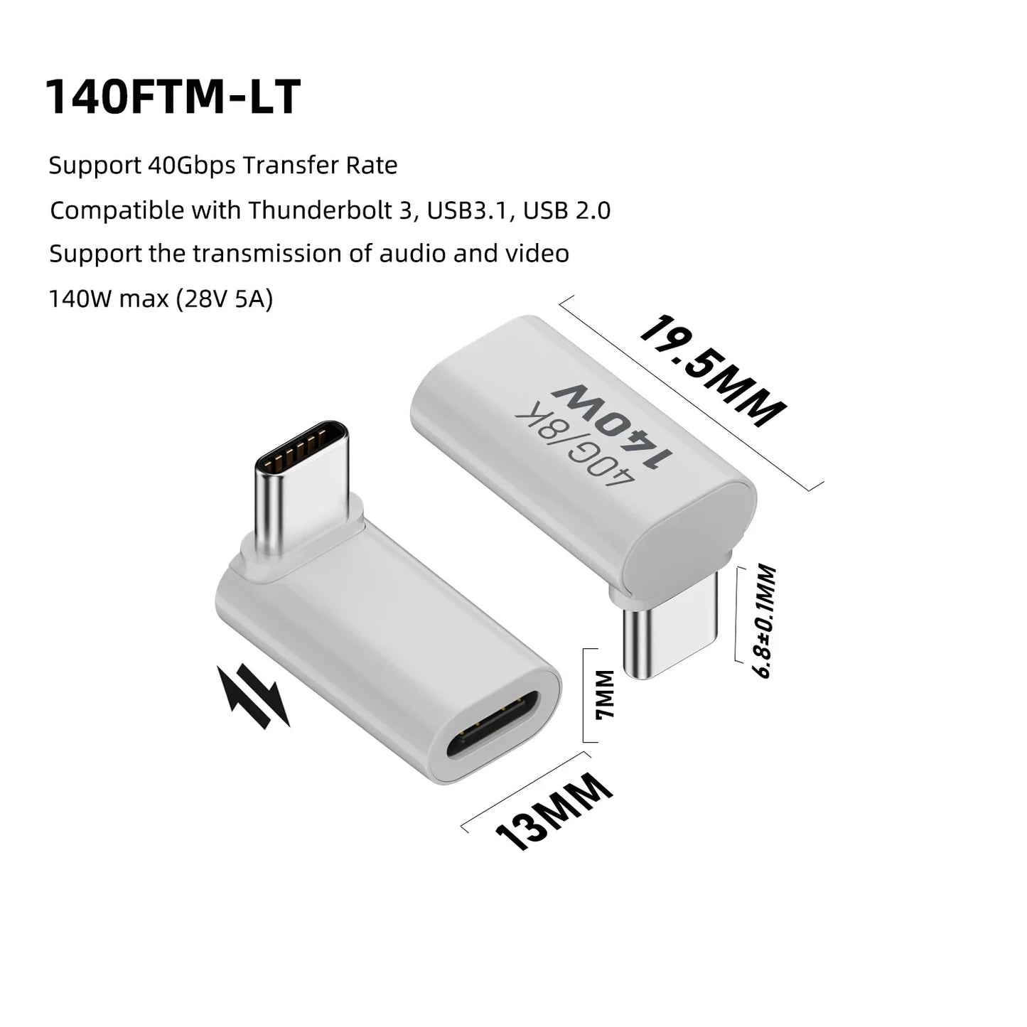 PD140W USB4.0 Type C to USB C Fast Charging Adapter Converter 40Gbps Data Sync Connector 8K@60Hz USB C OTG Adapter for MacBook Pi-Mart
