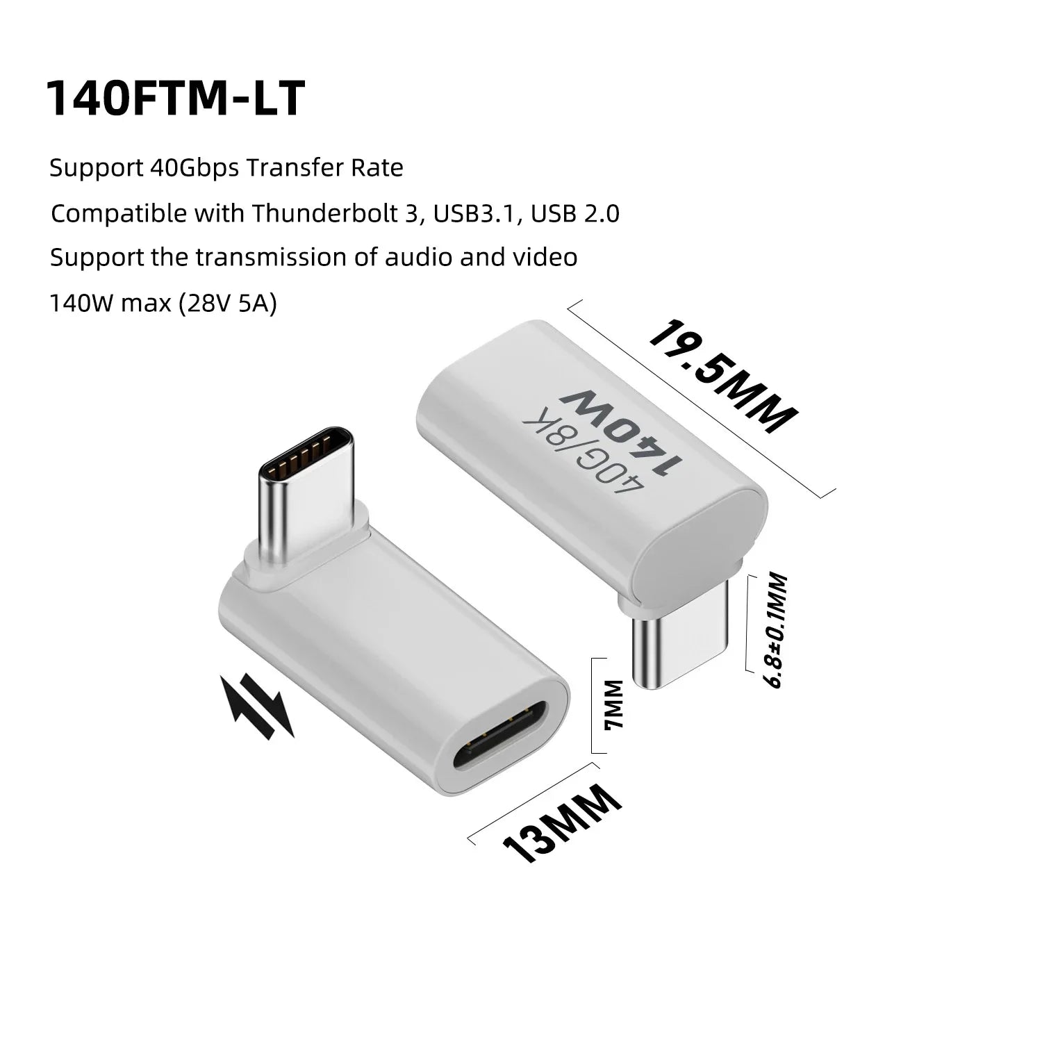 PD140W USB4.0 Type C to USB C Fast Charging Adapter Converter 40Gbps Data Sync Connector 8K@60Hz USB C OTG Adapter for MacBook Pi-Mart