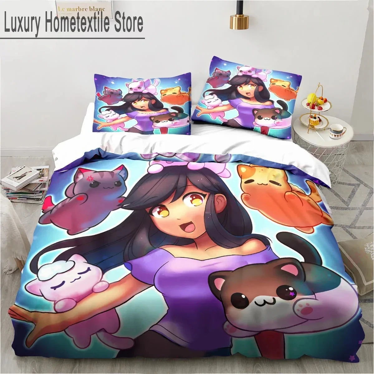 Cartoon Game Cute Aphmau with Wings Bedding Set Boys Girls Twin Queen King Size Duvet Cover Pillowcase Bed boys Adult Pi-Mart