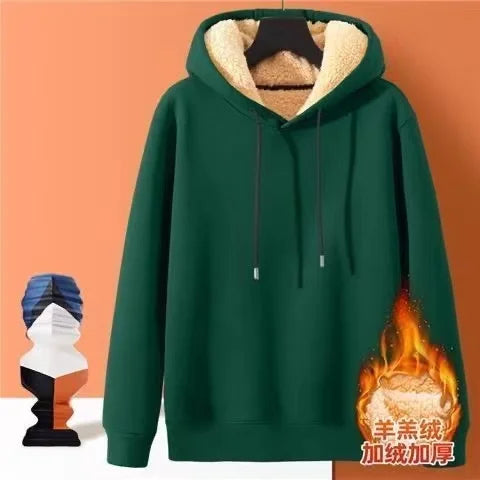 2024 Autumn and Winter New Hooded Lamb Fleece Hoodie Solid Color with Thick Fleece for Men and Women, Warm and Casual Versatile Pi-Mart