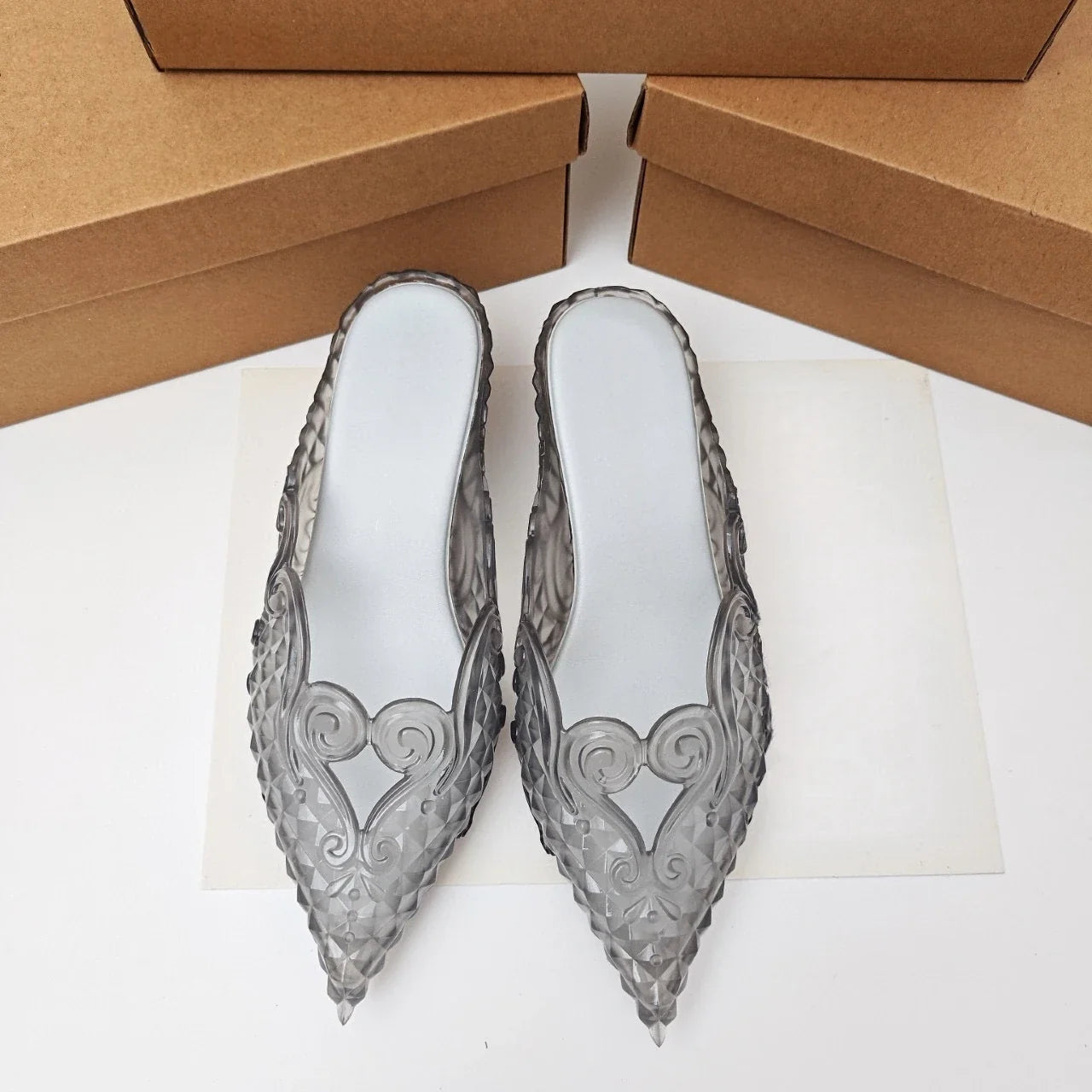 Original Brand Style Women Pointed-toe Crystal High Heel Slippers  Girl Retro Elegance Slippe Ladies Fashion witch Summer Slides LadyShow.Store