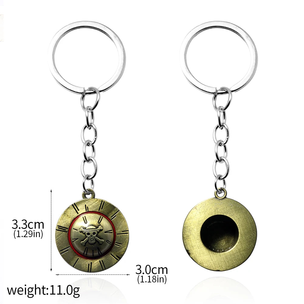 One Piece Luffy Straw Hat Keychain Rotatable Zoro Skull Metal Pendant Role-Playing Decorative Accessories Fan Jewelry Gift Pi-Mart