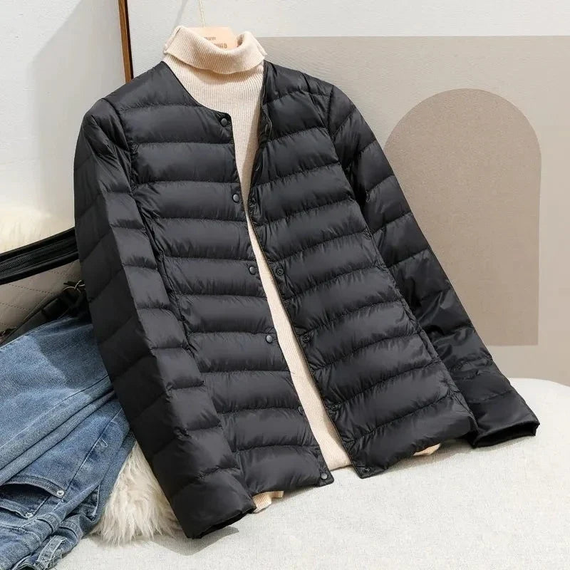 Women White Duck Down Slim Jackets 2025 New Arrivals Autumn Winter Warm Female Fashion Ultra Lightweight Packable Puffer Coats LadyShow.Store