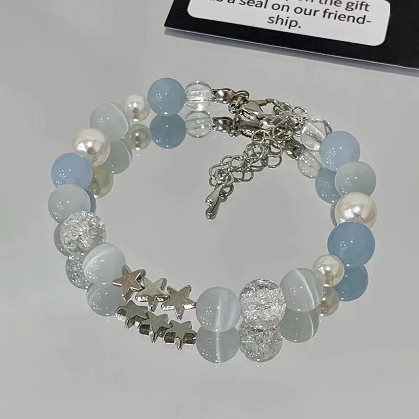 New Simple Beads Crystal Bracelet For Women Girls Korean ins Flower Fox Feather Tassel Bracelets Best Friend Jewelry Gifts 2024 Pi-Mart