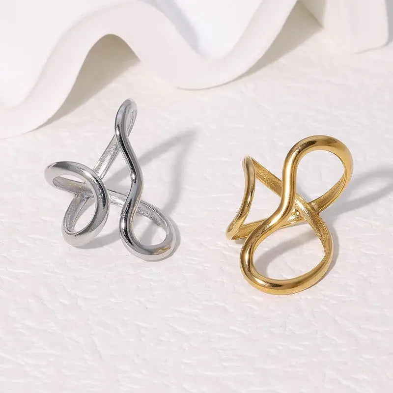 Fashion Stainless Steel Waterproof Open Ring Personality Charms PVD Real Gold 18K Plated Trendy Jewelry for Women Pi-Mart