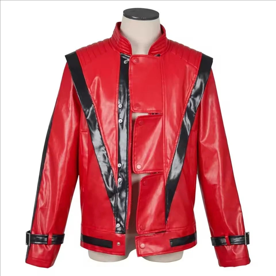 Classic Michael Red Leather Jacket Cosplay Costume Zipper Design Carnival Performance Wear Teen And Adult Pi-Mart