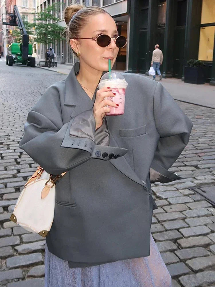 Solid Lapel Blazer Women Coats Fashion Full Sleeve Pocket One Button Jackets 2026 Autumn Daily Office Lady Commute Outwear LadyShow.Store