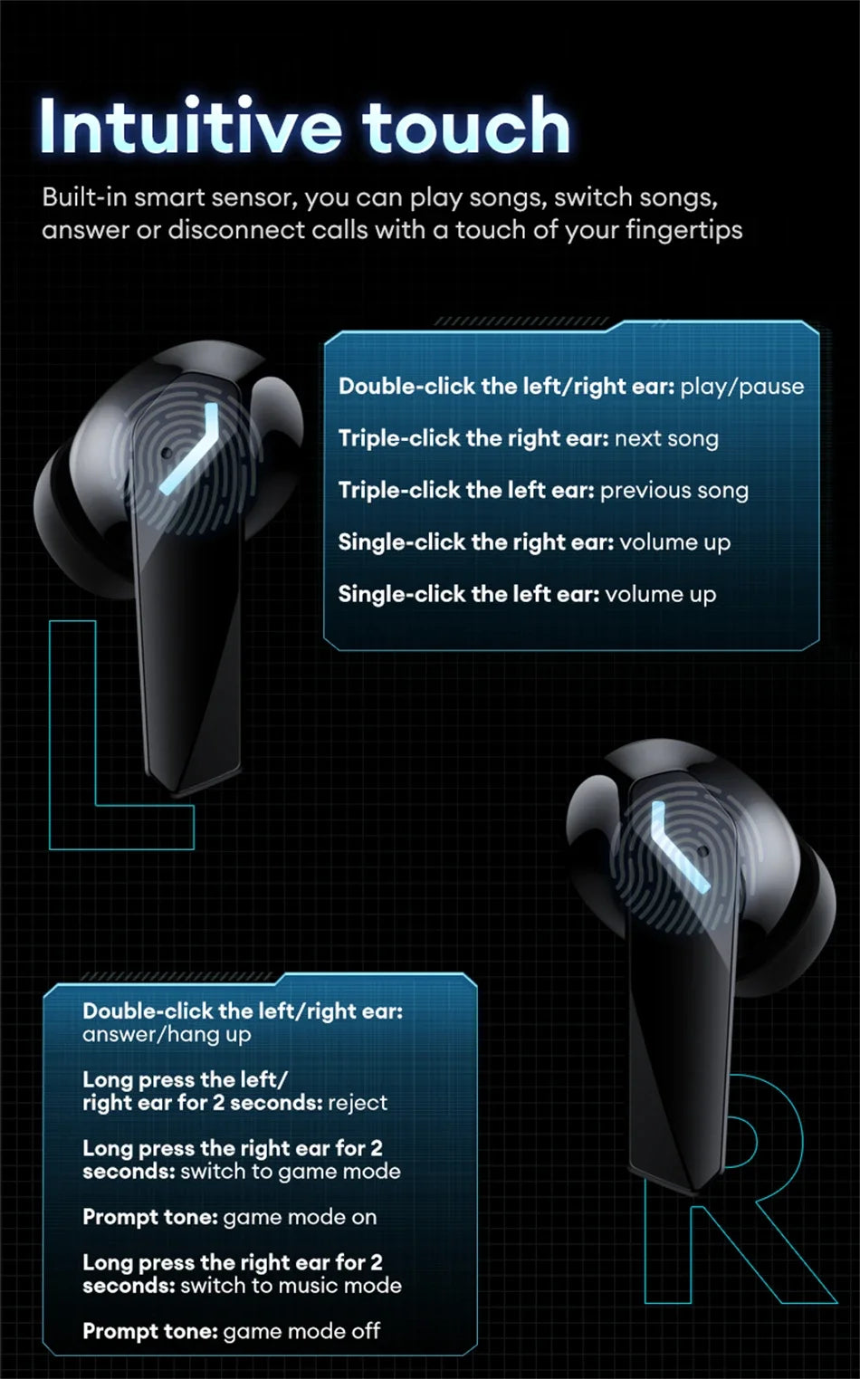 Lenovo XT53 Gaming Headset LED Digital Display Wireless Sport Earbuds HD Call Low Latency Headphones Waterproof GM2 Pro Upgraded Pi-Mart