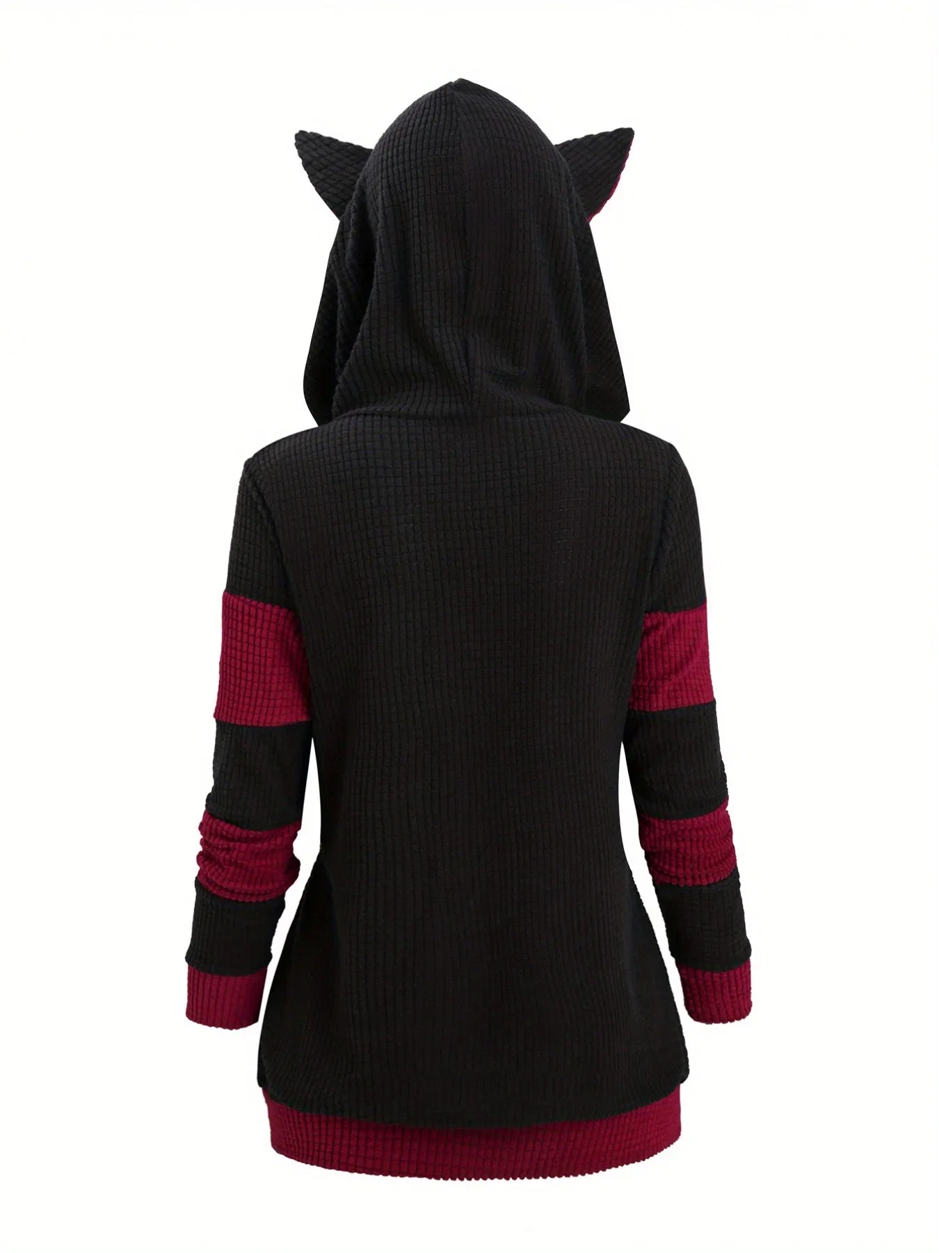 2024 European and American fashion women's new thick cat ears in autumn and winter long color matching hooded sweater coat LadyShow.Store