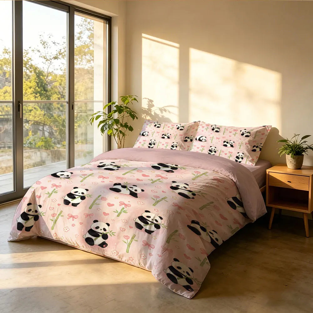 3pcs Cartoon Panda Print Coreless Duvet Cover Cool Summer Lightweight Bedding Set Multi Size Bedroom Bedding Decoration Pi-Mart