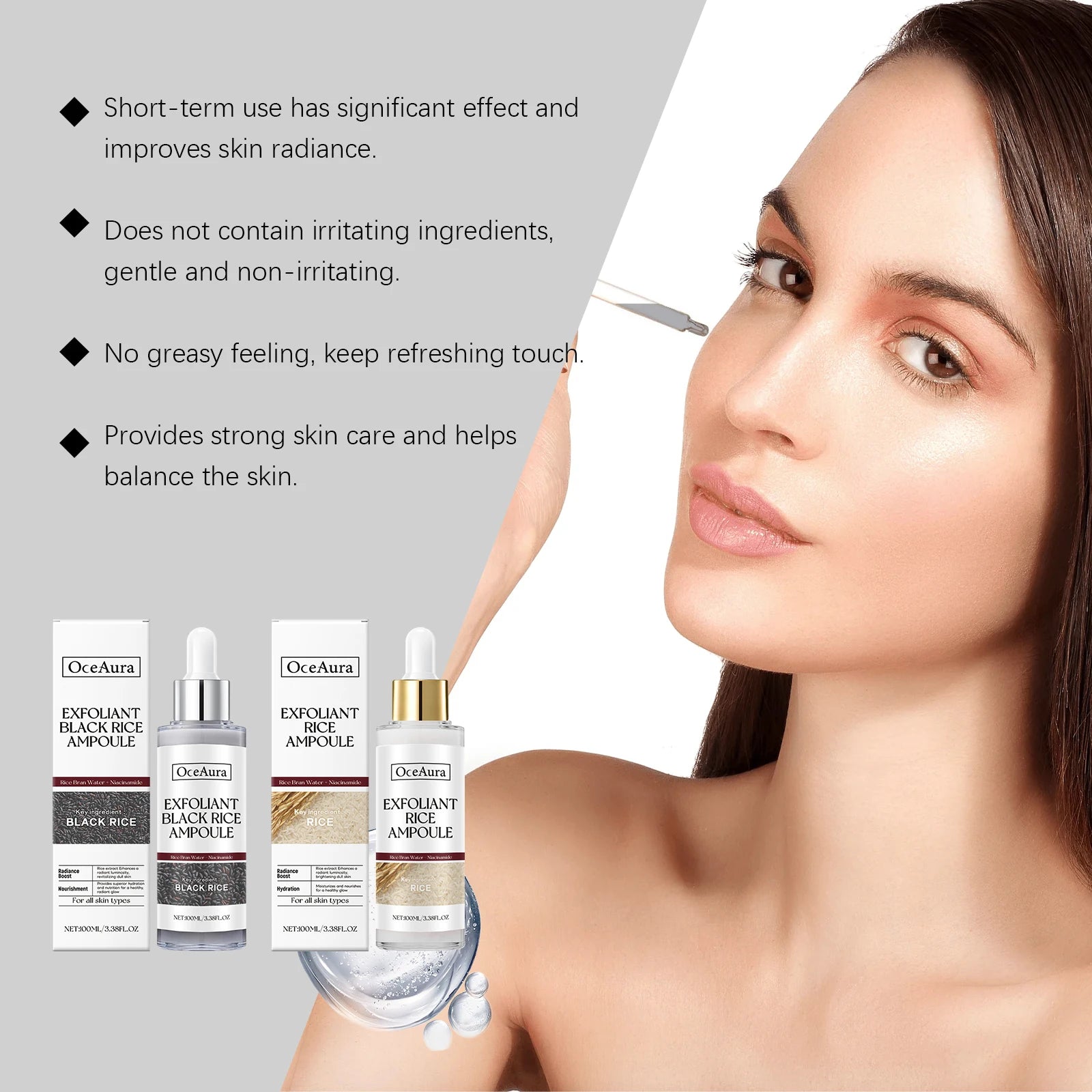 Rice Serum for Face Hydrating Brighten Skin Repair Smooth Facial Essence Gentle Exfoliation Remove Blackheads Collagen Ampoules Pi-Mart