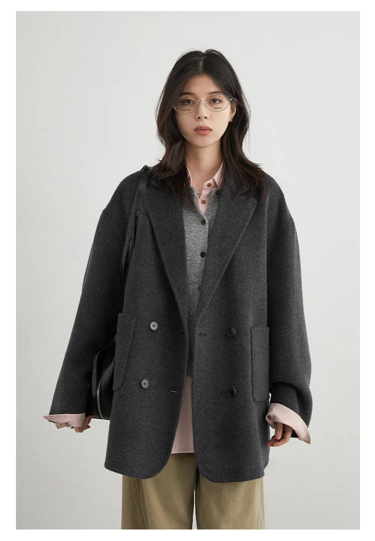 CHIC VEN New Women Woolen Coat Loose Solid Mid-length Double-sided Oversized Office Ladies Jackets Outerwear Autumn Winter 2026 Pi-Mart