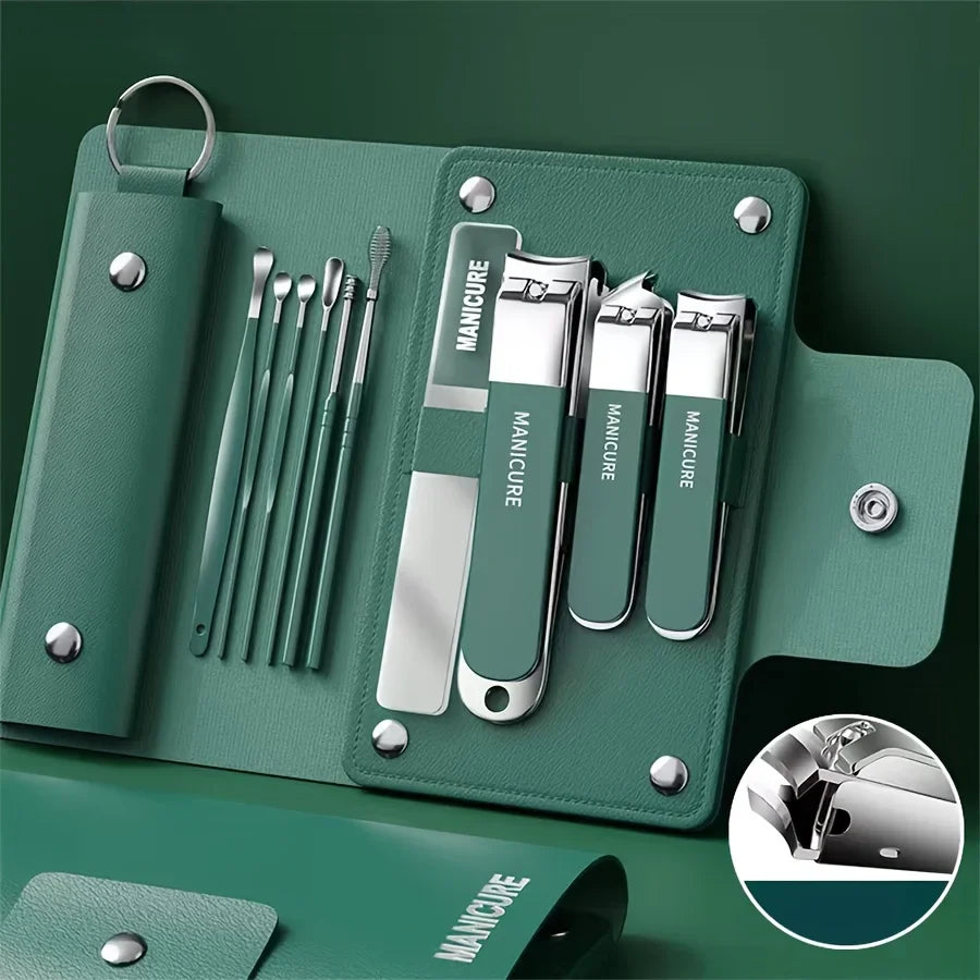 Ouriner 6-18Pcs Portable Manicure Sets Pedicure Kits Bright Black Nail Clipper Set Personal Care Tools Eyebrow Scissors Tri Light Beauty