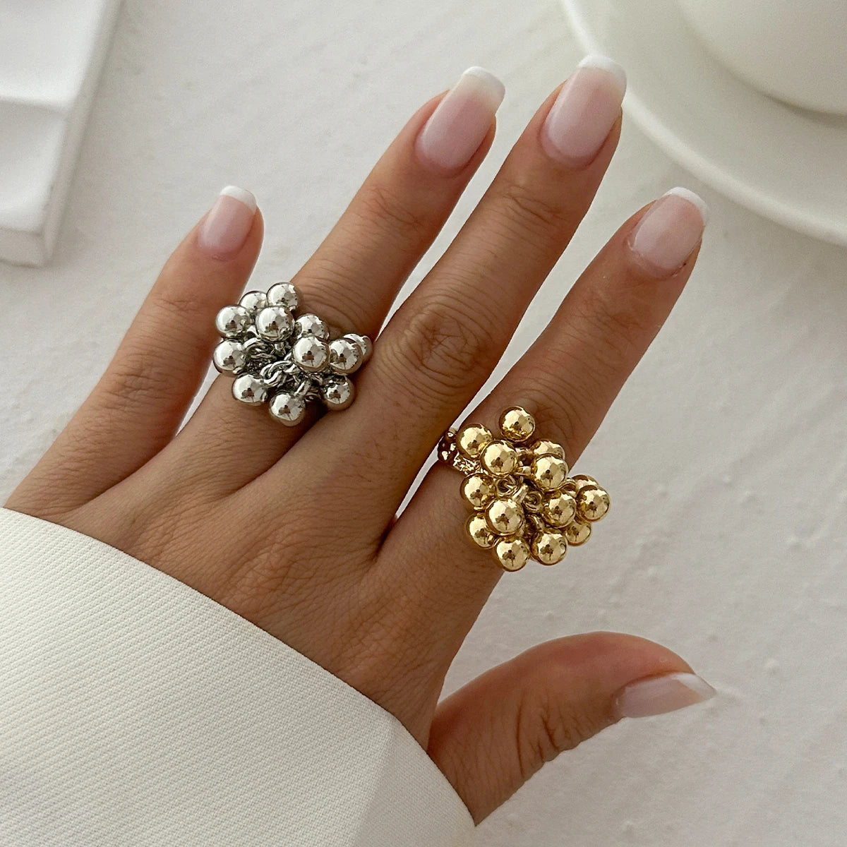 IngeSight.Z Creative Design CCB Small Ball Ring for Women Men Trending Irregular Metal Open Finger Ring Couple Punk Jewelry Pi-Mart