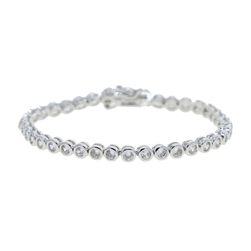 Geometric High Quality Fashion Women Jewelry Bezel Set Round Shaped Tennis Chain Bracelet Necklace Set Pi-Mart