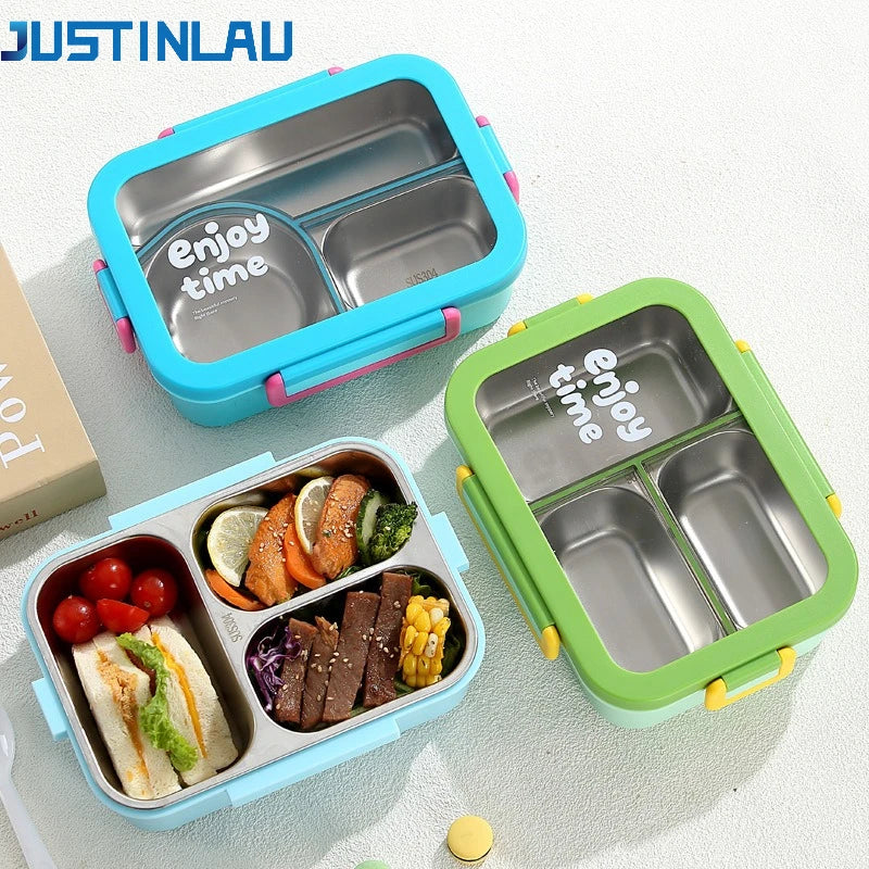 JUSTINLAU 304 Stainless Steel Lunch Box Compartment Leak-proof Student Office Workers Bento Box with Tableware Food Container LadyShow.Store