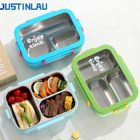 JUSTINLAU 304 Stainless Steel Lunch Box Compartment Leak-proof Student Office Workers Bento Box with Tableware Food Container LadyShow.Store