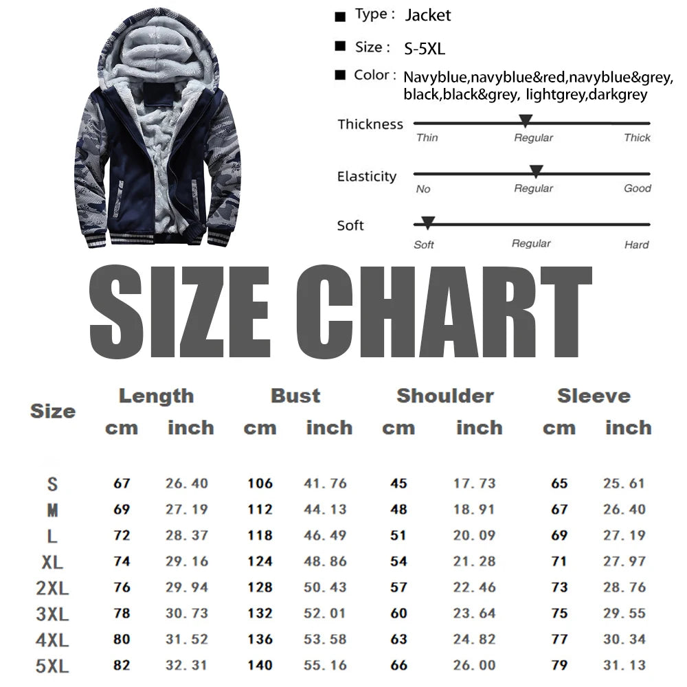 Men's Jacket Camouflage Thicken Winter Jackets for Men Fleece Long Sleeve Coat Man Casual Hoodies Streetwear Men's Coats Pi-Mart