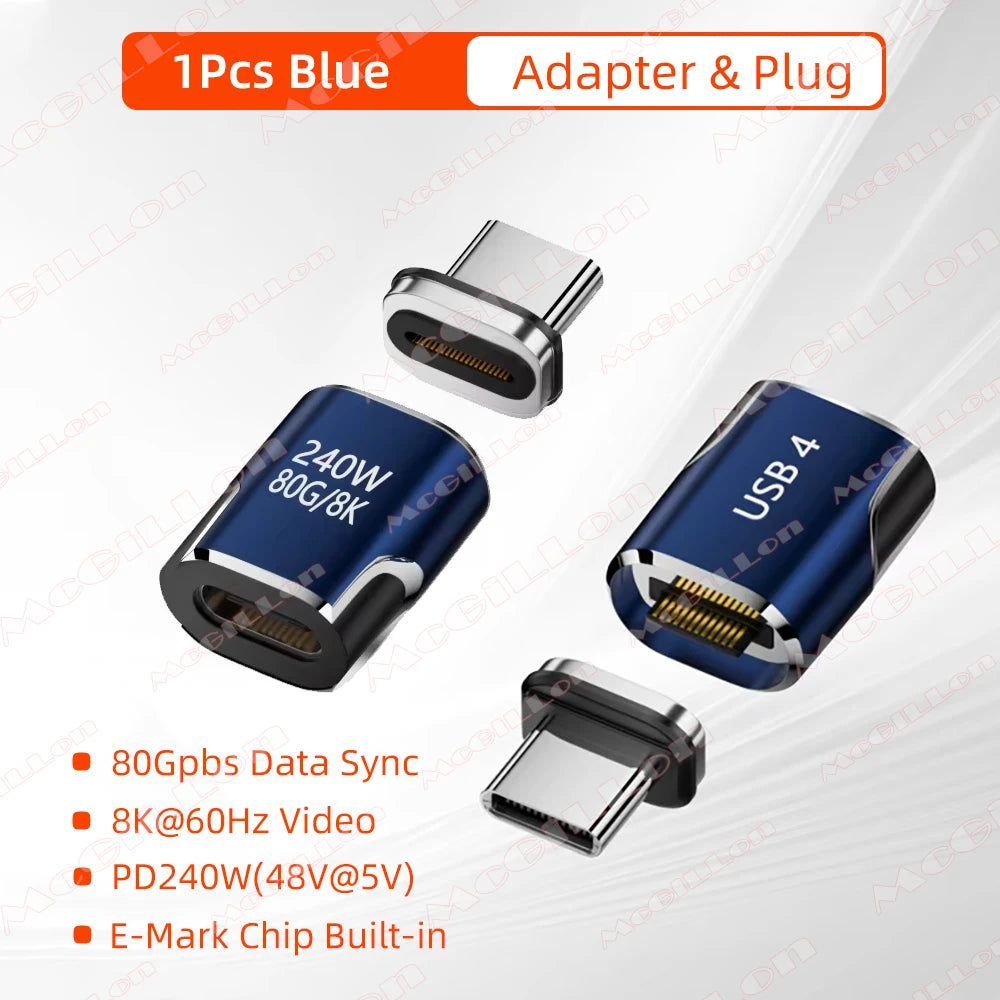 240W USB4.0 80Gbps Thunderbolt5 Magnetic Type-C OTG USB C To USB-C Fast Charge Magnet Converter Cable 8K@60Hz USB Type C Adapter Pi-Mart