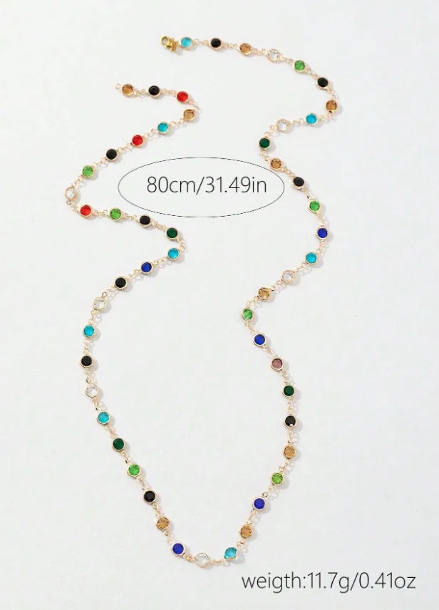 LATS New Luxury Colourful Long Tassel Necklace for Women Shiny Rhinestone Crystal Zircon Choker Bohemian Statement Jewelry Gifts Pi-Mart