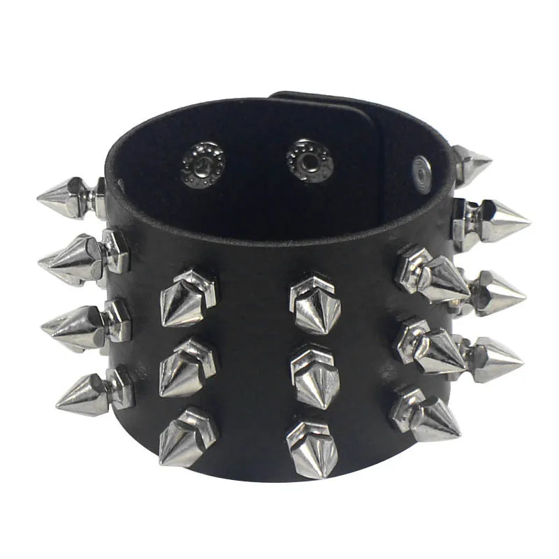 Vintage Leather Bracelets Punk Row Cuspidal Spikes Rivet Stud Wide Cuff PU Leather Punk Gothic Rock Unisex goth accessories Pi-Mart
