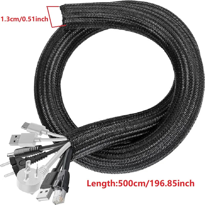 1M 3M 5M Braided Cable Sleeve PET Nylon Wrapping Cable Casing Cable Sleeves Wire for Desk PC TV Wire Protector Cable Wrap Cover Pi-Mart