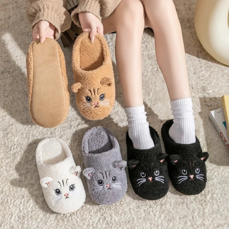 Non-Slip Soft Plush Cat Slippers for Women Men Unisex Warm Fleece House Slippers Indoor Floor Shoes Autumn Winter Home Comfort LadyShow.Store