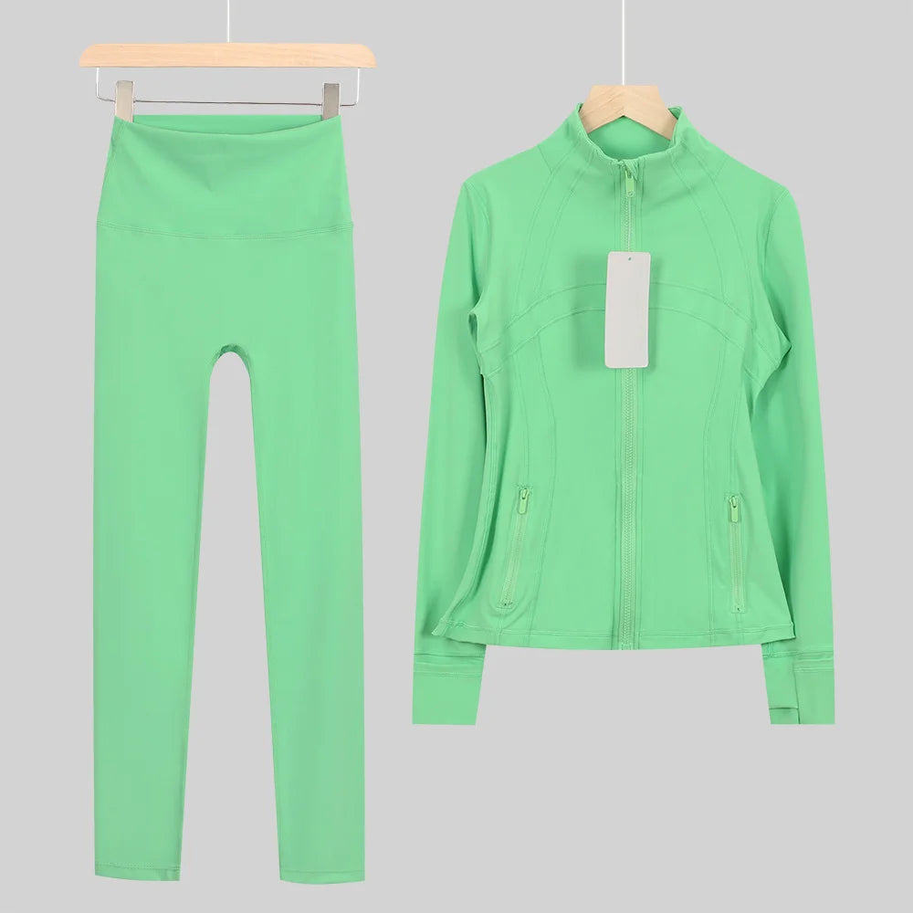 2026 New Yoga Sport Jacket Set Women's Yoga Clothes Running Fitness Jacket Active Wear Clothing Nine-point Pants Pi-Mart
