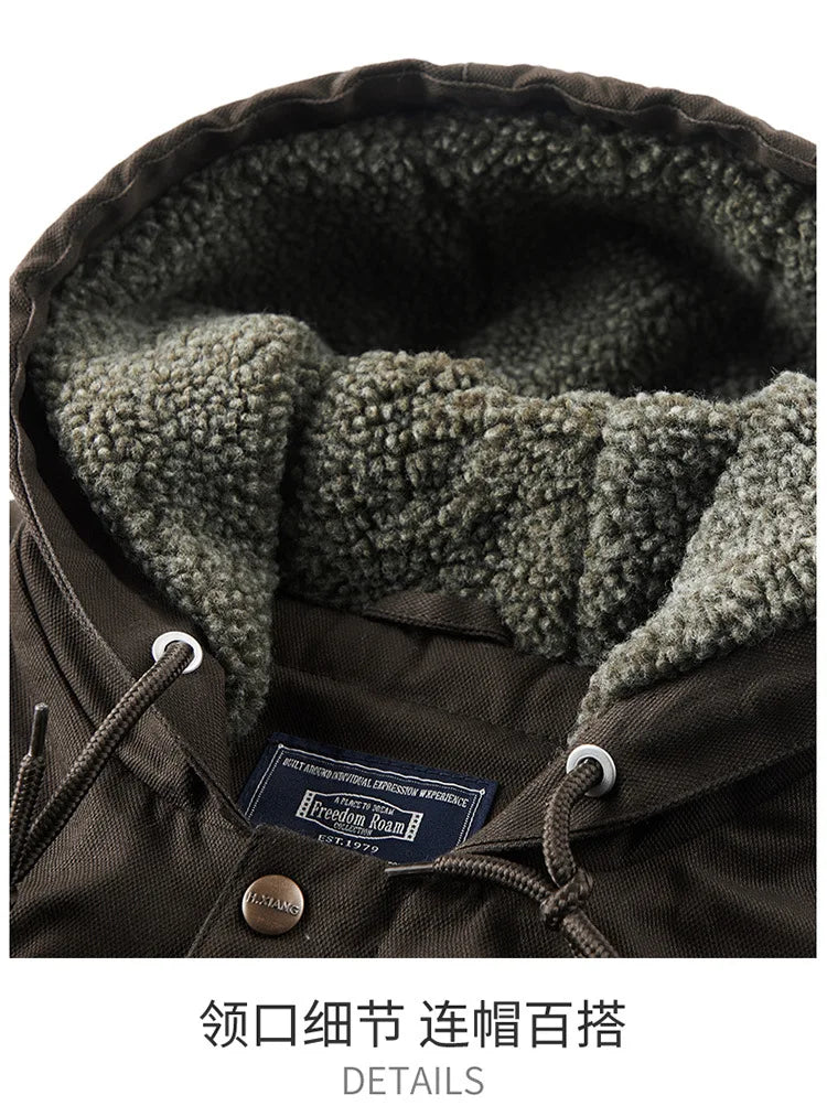 New Fashion Men Hooded Fleece Warm Down Jackets Casual Fit Coats Quality Male Cotton Multi-pockets Cargo Jackets Tooling Coats 4 Pi-Mart