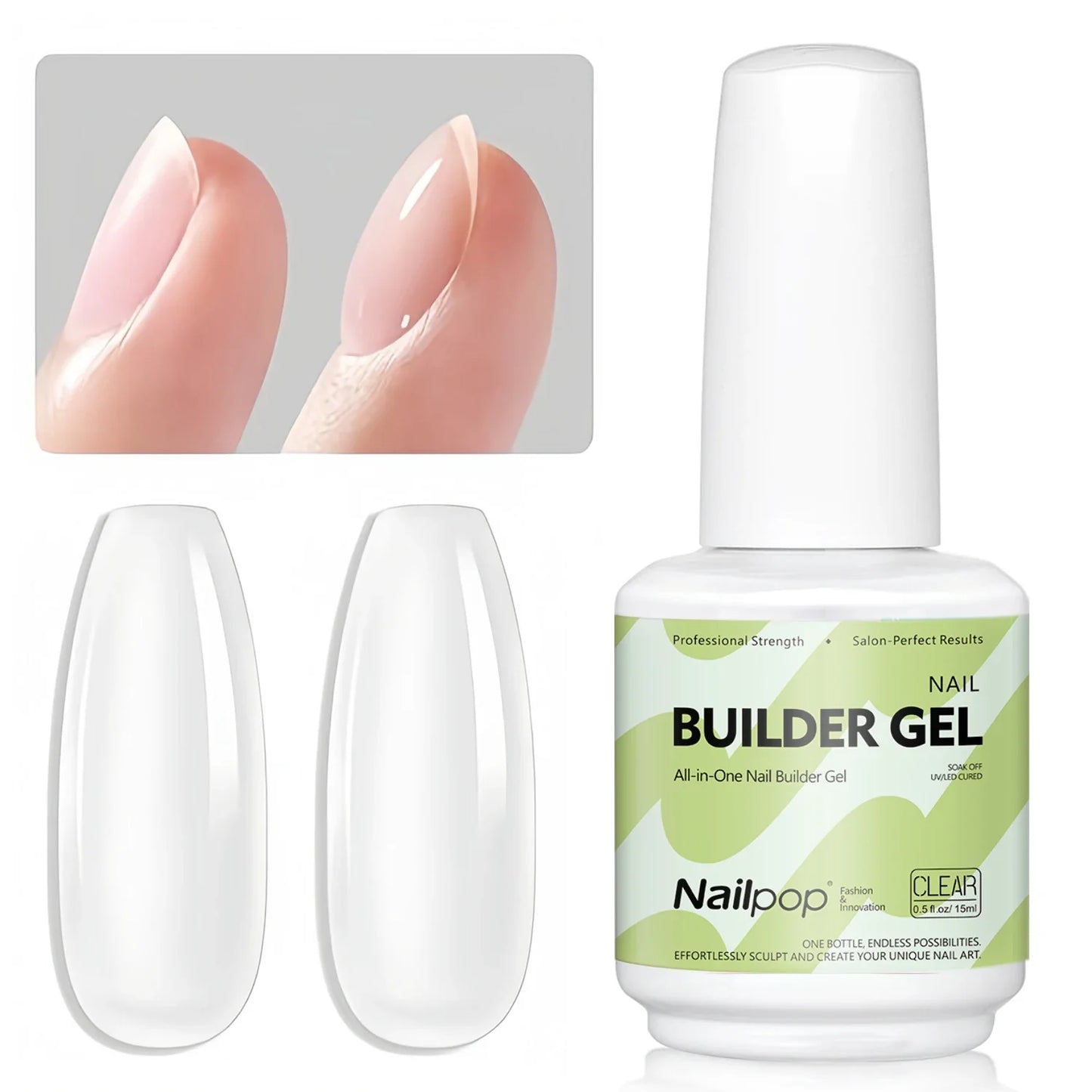 Nailpop 7-in-1 Builder Nail Gel HEMA/TPO Free Fast Building Gel Nail Polish 8 Colors Nail Tip Reinforcement and Extension 15ml Tri Light Beauty