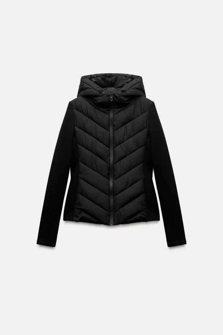 ETJ 2025 new  women's elegant fashion patchwork long sleeve standing collar hooded cotton jacket sport coat 8073227 Pi-Mart
